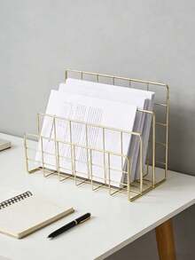 1pc Modern Metal Bookshelf With 3 Storage Baskets, Minimalist Ins-Style Iron Desktop Organizer Rack, File & Letter Holder, Desk Document Tray, Storage Basket, Black Metal Grid Small File & Letter Organizer, Fashionable Office File/Document/Information Holder, Back To School, Study Supplies, Display Cabinet, Shelving Unit, Decorative Rack - Three-compartment Envelope Holder - View 4