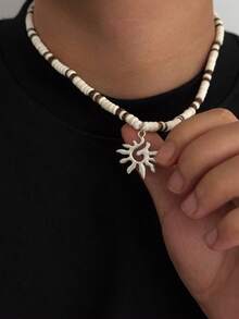 1件嘻哈风不锈钢太阳椰壳串珠项链，魅力十足，摇滚朋克范儿，高端日常街头风，夸张时尚男女皆宜项链礼物 - 項鍊 - 查看 1