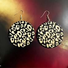 1 Pair Women's Exaggerated Large Size Fashionable Leopard Print Wooden Pendant Earrings - Multicolor-5 - View 9