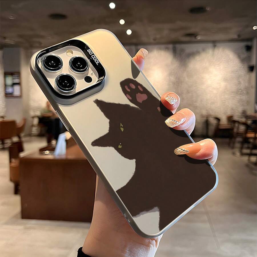 Funda para Teléfono - Una encantadora funda para teléfono de gato negro, diseñada para el 16 Pro Max, compatible con modelos como el 11, 15, 14, 13 y 12 Pro Max.Estas fundas a prueba de golpes en negro y plata son excelentes regalos cristianos para el Ramadán. - Plateado - Ver 1
