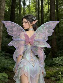 Cánh bướm in hoa, mạ vàng, kiểu cánh tiên, thích hợp cho lễ hội, tiệc tùng, cosplay, biểu diễn, chụp ảnh ngoài trời. Có các màu: Tím, Hồng, Xanh lá cây, Xanh dương, Đen, Bạc, Vàng. - Nhiều màu - Xem 4