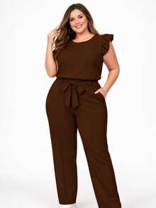Elegant Plus Size Social Set In Dune Crepe, Casual Style With Drawstring Pockets, For Office Or Home. - Rust Brown - View 4