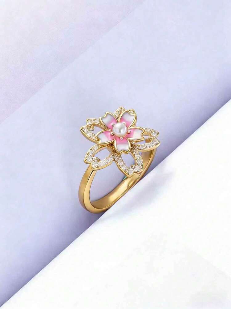 1pc Fashion Ins Style Luxury Brass Alloy Zirconia Star Windmill Decor Rotatable Adjustable Ring, Suitable For Women Daily/Party Wear, Gift For Girlfriend/Bestie - Rotating Windmill Ring - View 14