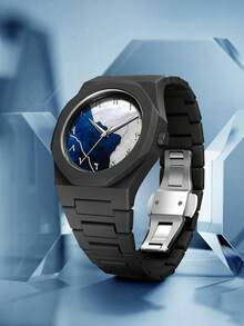 TOMI经典商务男士腕表套装，塑料表带哑光油石英表，时尚男士腕表套装，适合日常佩戴，节日礼物，父亲节礼物 - 黑色 - 查看 1