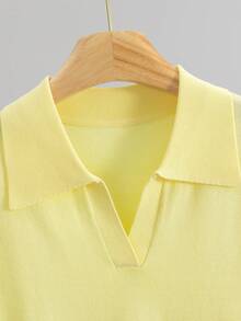 GIGOGOU Nuevo conjunto de verano para mujer con polo, camiseta de manga corta y top casual para señoras - Amarillo - Ver 4