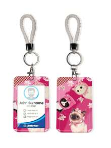 1件装时尚格子发带，带猫咪图案证件卡套、钥匙扣和夹子、蝴蝶手机挂绳、钥匙扣证件架 - 長方形 - 查看 2