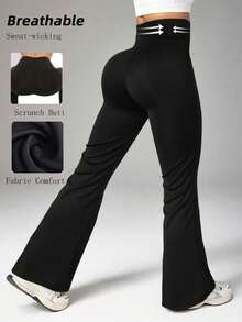 High Waist Flare Pants For Women, Seamless Yoga Pants, Butt Lifting & Slimming Wide Leg Trousers - Black - View 2
