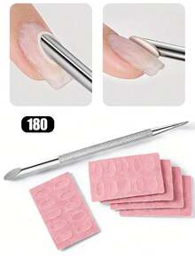 50片粉色指甲打磨垫和钢制推杆套装 | 180目自粘抛光锉，用于指甲打磨和抛光 | 适用于贴片式美甲和俄式美甲 | 返校必备美甲用品 - 彩色 - 查看 2