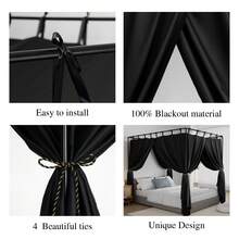 Black Canopy Bed Curtains - 4 Corner Post Bed Curtains Lightproof Queen Bed Canopy Bed Curtains For Adults Girls Bedroom Decoration - màu đen - Xem 4