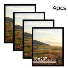 12 X 16"/16 X 20" Picture Frame With Plastic Sheet , Display For 12 X 16 /16 X 20 Poster , Wall Gallery Photo Frames , Black  , Set Of 4 - Black - 4pcs - View 2