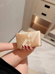 女士经典交叉设计优雅盒形晚宴手拿包，正式晚宴手提包 - 金色 - 查看 2