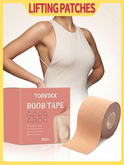 1 caja 1 rollo de cinta adhesiva para levantar el busto de 2,5 cm * 5 cm, parche adhesivo ligero, cómodo y amigable con la piel natural