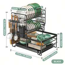 Dish Drying Rack, 3 Tier Large Capacity Drainer Rack With Removable Drip Tray, Stainless Steel Kitchen Dish Drainer With Cutlery Holder - Black - View 2