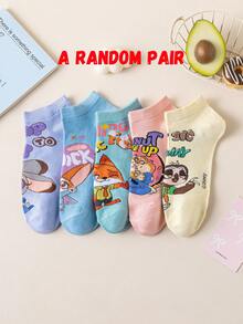 Disney 5/1 Pair Crazy Animal Women's Ankle Socks, Gift, Summer Socks, Cartoon Mickey Mouse Socks, Comfortable Breathable Fashion Women Socks, Novelty Socks - Multicolor - View 12