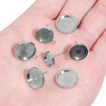 20pcs/Pack Stainless Steel Gem Stone Tray Jewelry Accessories, Handmade Welding Tray, Earring Base, Flat Round Gem Tray, Rimmed Round Tray, DIY Jewelry Making Supplies - Steel - View 3