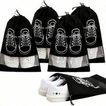 Drawstring Travel Shoe Bags, Large Men's And Women's Shoe Bag Storage Bags, Black, Classic Shoe Bags, Woven Shoes, Storage Bags, Travel Drawstring Shoe Bags, Transparent Clothing Sorting Drawstring Pockets - Black - View 10