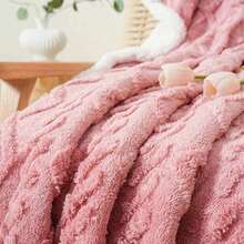 1pc Luxurious Double-Layer Jacquard Taffeta Fleece Blanket, Plush White Bed Throw For Single Or Double Use - Soft, Cozy, All-Season Comfort, Ideal For Bedroom Elegance, Blanket For Bed - Pink - View 2