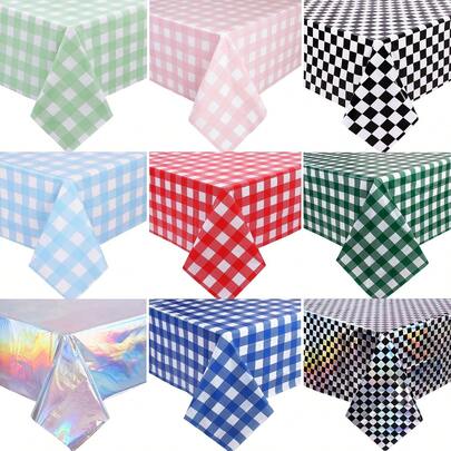3pcs Plaid Disposable Plastic Tablecloth, 54 X 108 Inches, Rectangular Checkered Tablecloth, Suitable For Outdoor Picnic Tables, Easter, Valentine's Day, St. Patrick's Day, Spring/Summer Parties, Graduation Decorations