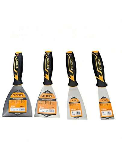 DINGQI 4pcs Stainless Steel Putty Knife Set, Upgraded Non-Slip Handle, Metal Paint Scraper, Tape Knife Tools, Perfect For Drywall Repair, Wallpaper Removal, Spackle, Plaster, Cement, Adhesive Application, Paint Scraper, Scraper Tools, Rust-Proof, Ideal For Drywall Repair