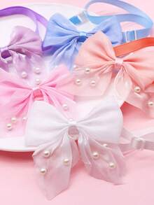 2/10Pcs Pearl Mesh Pet Tie, Sweet Bow Design, Happy Dog Matching, Cat And Dog Universal, Puppy Keep Holiday Party Photo Dressing, Cute And Fun Pet Accessories - Multicolor - View 6