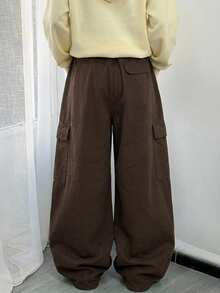 DAZY Women's Casual Loose Wide Leg Flare Jeans - Coffee Brown - View 4