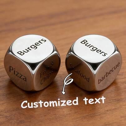 1 PC Personalized Stainless Steel Dice -6 Fun Words Personalized Customization, Perfect For Couples And Friends Gathering, Game Nights Or Theme Parties, Solving The Difficulty Of Selection, Couple Gifts | Playful Design | Customized Laser Engraving