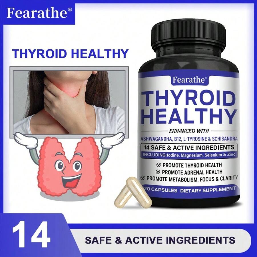 Fearathe Thyroid Healthy - With Iodine, Magnesium, Selenium & Zinc - Support Healthy Thyroid & Adrenal Function, Focus & Clarity - 120 Capsules - 1 Bottle - View 1