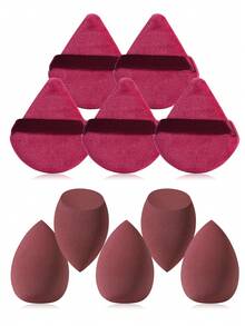 10件套化妆工具套装，包括：5个化妆海绵+5个三角粉扑 - 酒紅色 - 查看 9