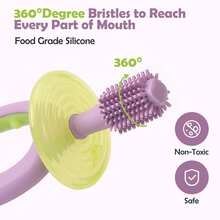 360° Baby Toothbrush With Suction Base,Toddler 12 Months Up,Infant Oral Cleaner, Baby Tongue Cleaner ,Adjustable Safety Shield - Lilac Purple - View 2