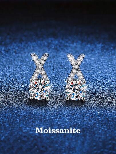 BLOVEMEE 2pcs Minimalist 925 Sterling Silver 0.5Carat X 2 Moissanite Stud Earrings, Suitable For Women's Daily Wear, Party, Vacation, Mother's Day, Wedding Anniversary, Birthday Jewelry Gift