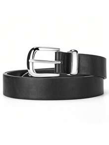 新款时尚细腰带，男女通用，PU材质 - 简约休闲优雅纯色腰带，完美搭配牛仔裤和连衣裙，是休闲外出、婚礼、约会、办公室、日常休闲和晚间正式着装的理想配饰。 - 黑色 - 查看 6