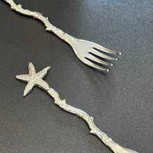 6 piezas Tenedores de ensalada, tenedores de fruta, tenedores de postre con diseño de estrella dorada/plateada - Ideal para fiestas en la playa, vajilla para reuniones en el jardín - Multicolor - Ver 6