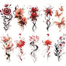 10 Sheets Fashion Temporary Tattoos Colored Flower Tattoos Stickers Waterproof Fake Tatto Art Body Stickers - 10 sheets - 查看 5