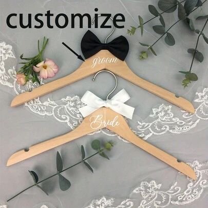 Cabide de madeira para vestido de noiva (1 ou 2 unidades), ideal para ternos de noivo e vestido ombro a ombro, com fita. Perfeito para vestidos de noiva, ternos, acessórios de casamento e decoração de casamento.