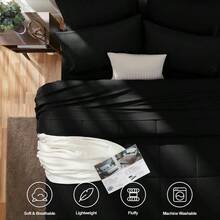 Queen Comforter Set Black, 7 Pieces Bed In A Bag, Black Comforter Queen Size, All Season Bedding Sets With Stitch Quilted Comforter, Flat Sheet, Fitted Sheet, Pillowcases - BlackQueen - View 5