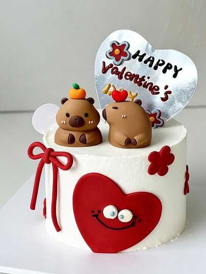 1 Pc Capybara Cake Topper Figurine - Cartoon Animal Ornament For Baking, Kids Birthday Party Decor & Mother's Day Gift.Not A Toy. Not Suitable For Children Under 14. Keep Away From Children.