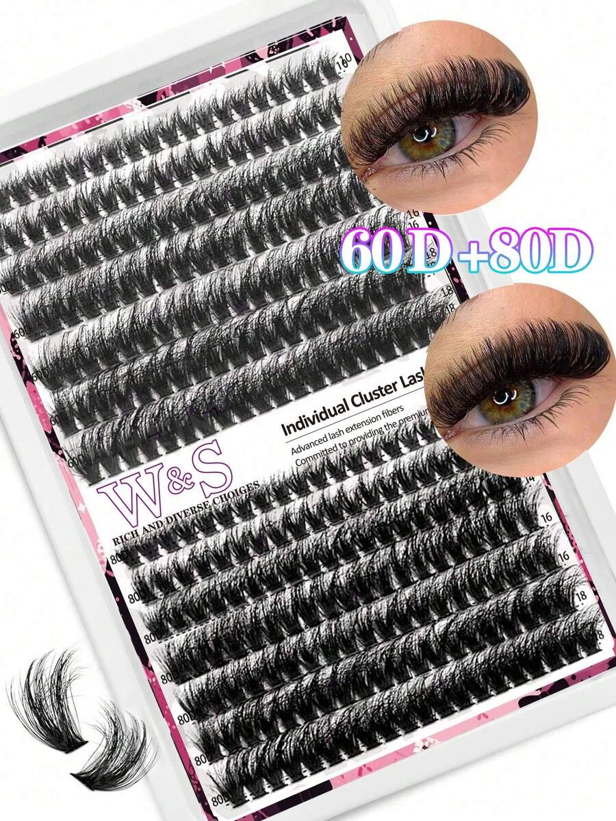 Waloshow 280 tufos de cílios individuais volumosos, curvatura 60D+80D, 10-16mm, para você mesma aplicar cílios postiços, super densos e naturais, ultramacios, reutilizáveis, ideais para iniciantes, perfeitos para o dia a dia, festas, festivais de música, Halloween e muito mais. - D - Ver 1