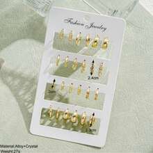 24pcs/Set Fashion Small Hoop Earrings, Minimalist Style Everyday Earrings Women, Suitable Date, Holiday, Anniversary - 金色 - 查看 5