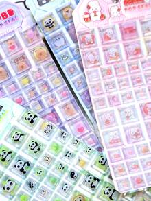 Cute Blocky Pet Series Panda And Rabbit 3D Stickers, Cute Cartoon 3D Epoxy Resin Sticker Set | For Smartphones, Planners, Cups, And Sticker Art | Smooth Surfaces, High-Quality Resin, Craft Stickers, Self-Adhesive Stickers, Stationery Lovers, DIY Fans - Multicolor - View 1