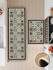3.5mm Thick Soft Rubber Linen Kitchen Mat, Moroccan Tile Style Absorbent Kitchen Rug, Edged Carpet To Prevent Peeling, Water-Absorbing And Easy To Clean Mat, Linen Surface With Sponge Middle And Rubber Bottom, Suitable For Kitchen, Bathroom, Laundry Room, Hallway, Living Room And Other Occasions - Multicolor - View 8