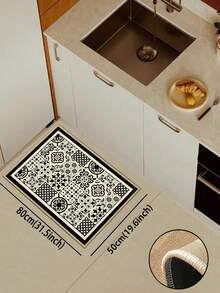 3.5mm Thick Soft Rubber Linen Kitchen Mat, Moroccan Tile Style Absorbent Kitchen Rug, Edged Carpet To Prevent Peeling, Water-Absorbing And Easy To Clean Mat, Linen Surface With Sponge Middle And Rubber Bottom, Suitable For Kitchen, Bathroom, Laundry Room, Hallway, Living Room And Other Occasions - Multicolor - View 15