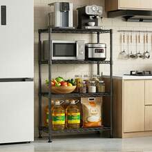M MZG Modern 4-Tier Kitchen Organization Shelf, 1000 Lbs Heavy Duty Metal Storage Rack, Adjustable Wire Shelving Unit For Pantry, Laundry Room, Bathroom,Plants, Garage, Black -13.8"D X 29.5"W X 47.2"H - Black+4-tier,13.8" D X 29.5" W X 47.2" H - 查看 4