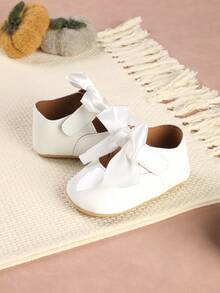 1 Pair Versatile Bow Princess Shoes, Soft Bottom Pre-Walker Shoes, Suitable For Infants And Toddlers, Party And Banquet - White - View 4