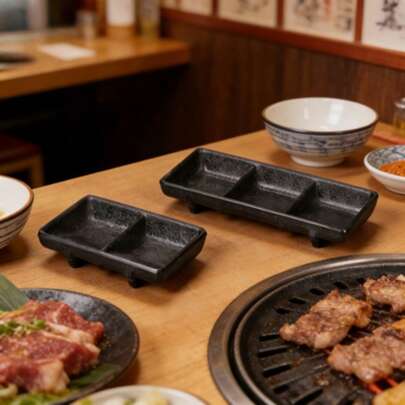 Matte Black Carbon Fiber 2/3 Compartment Sauce Dish/Clear Carbon Fiber Texture/Essential For Korean/Japanese Restaurants/Small Plate/Sauce Dish/Condiment Dish/Impact Resistant/Scratch Resistant/Easy To Clean/Dishwasher