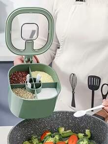 1 hũ đựng gia vị nhà bếp kín hơi, có 4 ngăn, dùng để đựng muối và các loại gia vị khác. Kèm nắp và giá đựng thìa, dụng cụ và phụ kiện nhà bếp. - Nhiều màu - Xem 3