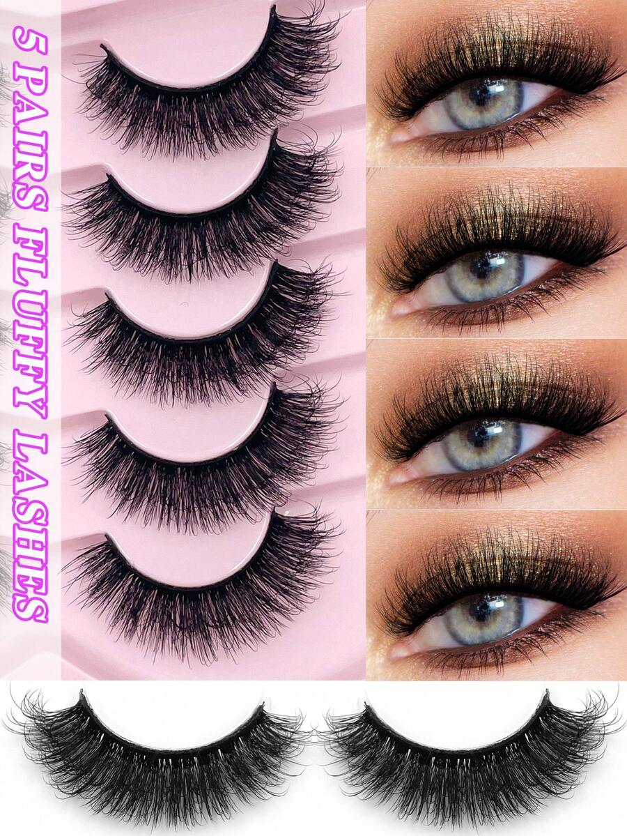 ENCHUW 5 Pairs False Eyelashes Long Thick Three-Dimensional Eye Lashes Fluffy Dramatic Fake Eyelashes Criss Cross Lashes Suitable For Parties - Black - View 1