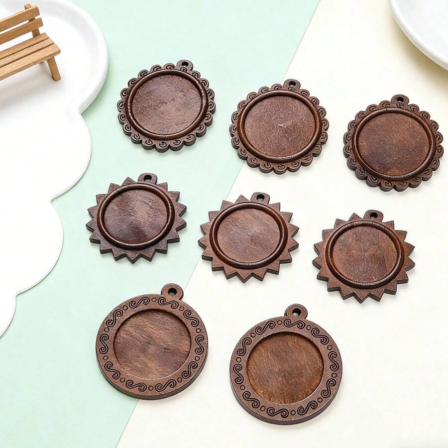10pcs Round Wooden Pendant Trays, Embedded Frame, Suitable For DIY Crafts, Photo Pendant Necklace Jewelry Making, Transparent Dome, Easy Assembly, Multi-Functional Design - Round - View 1