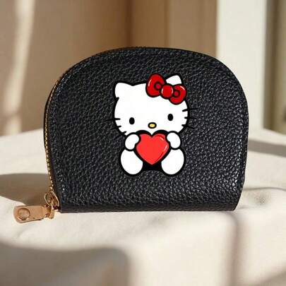 Sanrio [Hello Kitty Shell-Shaped Wallet] 1Pc Cute Hello Kitty Coin Purse Coin Bag Coin Purse Stitch Print Pattern Wallet Card Holder, Multifunctional Pu Coin Bag With Zipper To Stoarge Coin,Change,Card, Essential Storage Items For Travel And Shopping,Birthday Gift,A Perfect Gift For Good Friends,Teacher's Gift