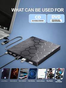 8-In-1 USB 3.0 Slim Portable External CD/DVD Drive, Notebook DVD Player, External CD/DVD Burner Compatible With Laptop, Desktop, Apple Computer, Windows 11/10/8/7, Linux, Supports CD/VCD/DVD Playback And Burning - Black - View 5