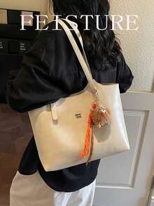 Bolso de hombro de gran capacidad para uso diario y viajes, bolso de moda con cierre magnético y colgante, adecuado para salidas diarias, citas y viajes - Blanco - Ver 7